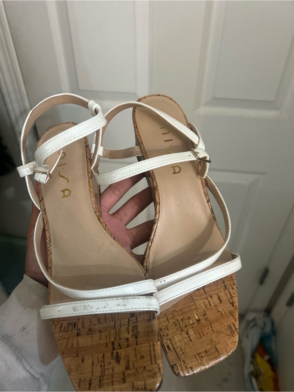 Beach White Cork Block Heel Sandals
